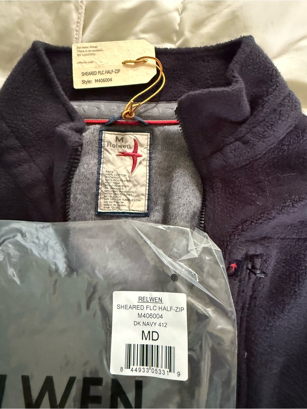 NWT Relwen Men's Sheared Fleece Half-Zip Jacket - Dark Navy in medium